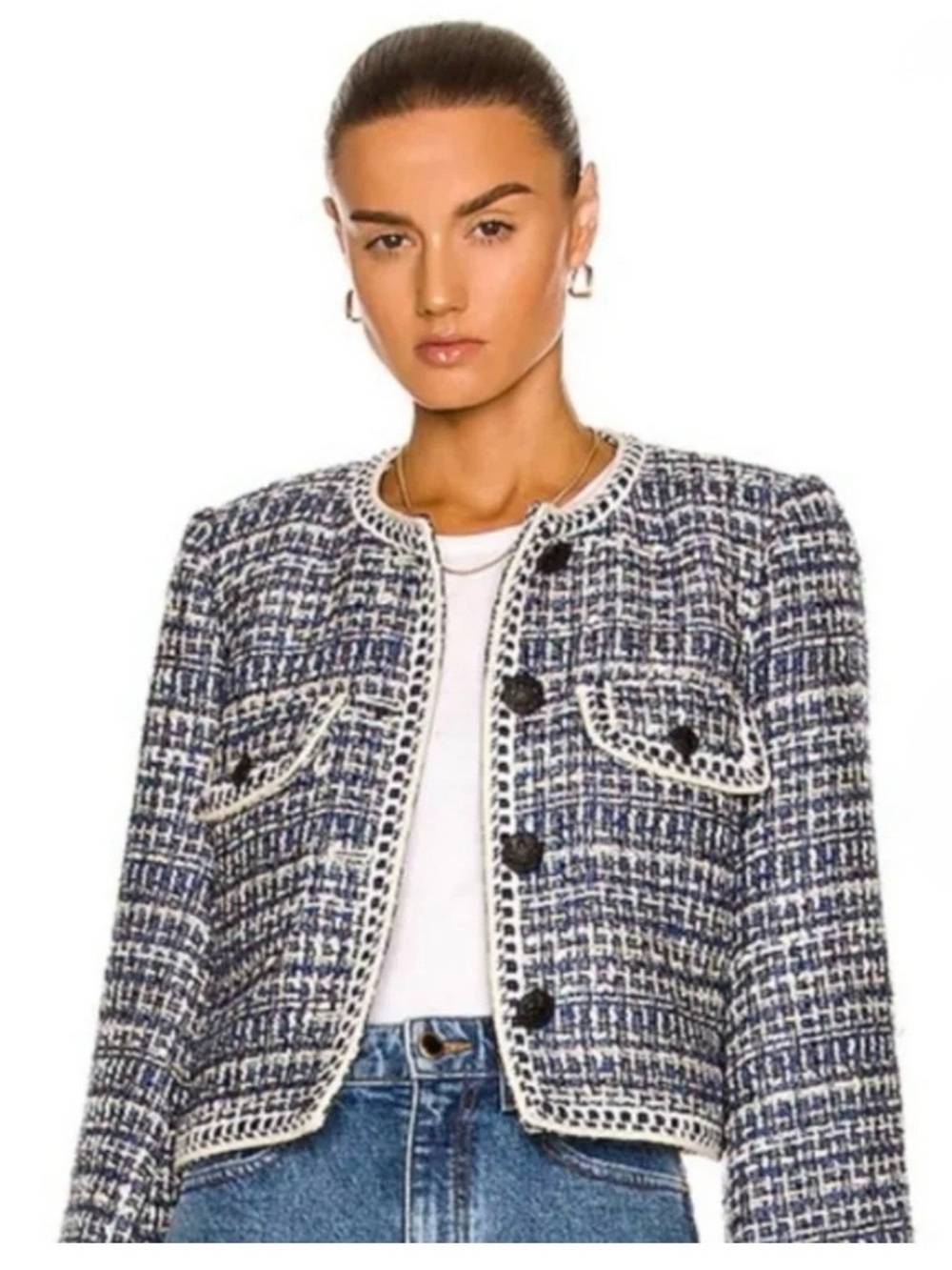 Christian Lacroix Classic Navy & White Tweed Jacket - size M New